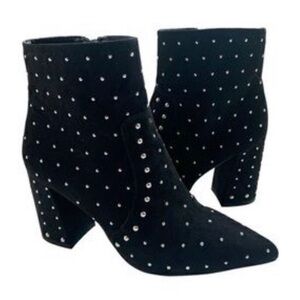 Gianni Bini Womens Black Faux Suede Silver Studded Pointy Toe Moto Ankle Boots